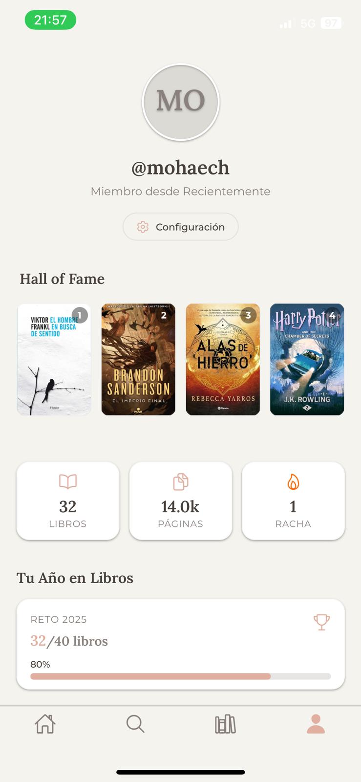 Perfil de usuario con hall of fame y logros